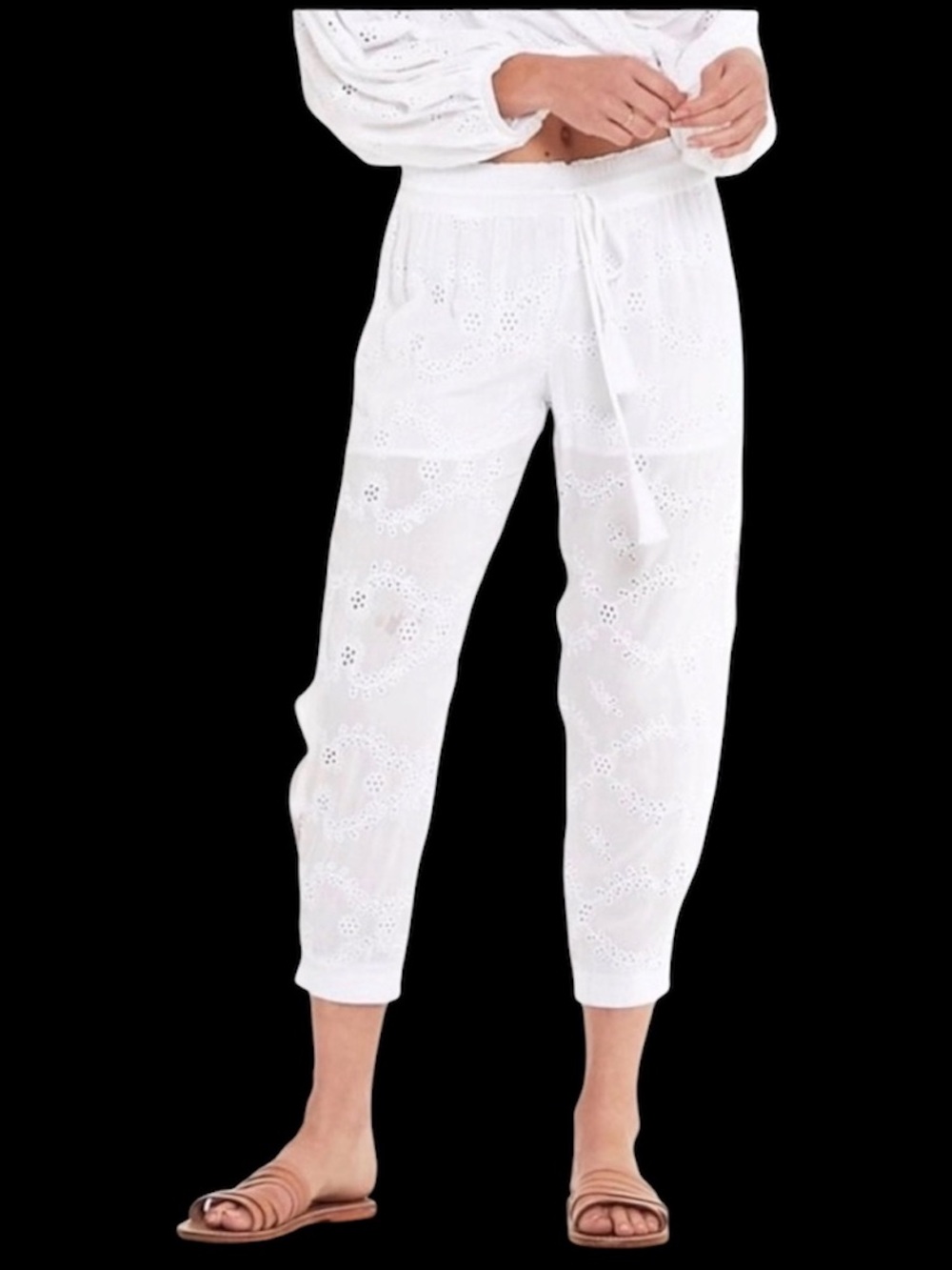 Young Fabulous & Broke Womens White Eyelet Cropped Coverup Jogger Track Pants L